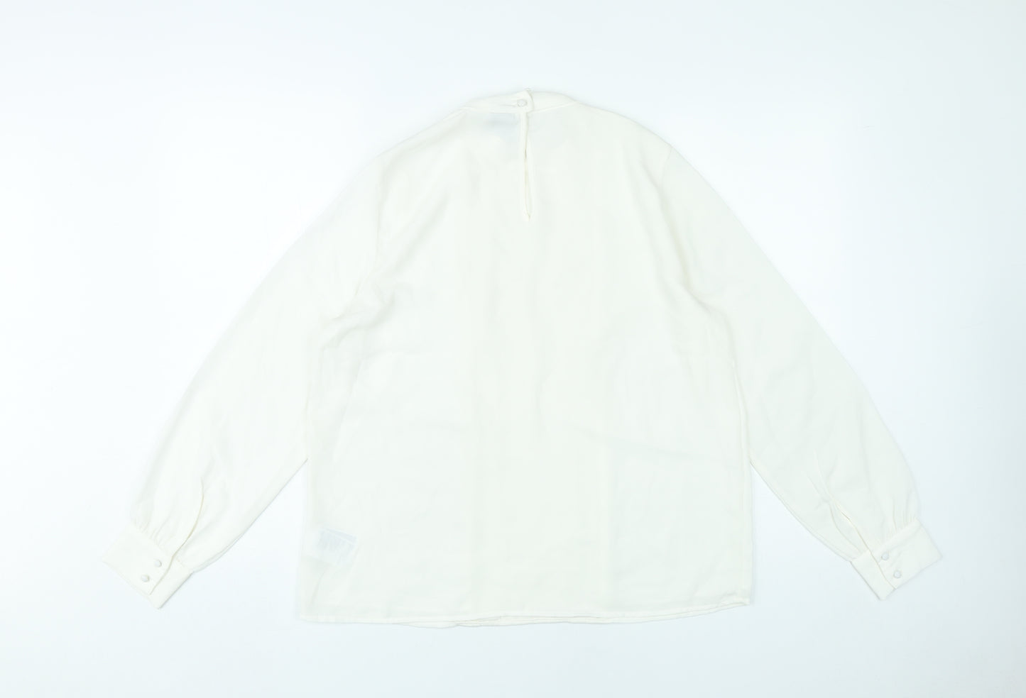 H&M Women Ivory Polyester Blouse Size M Long Sleeve Pleated Workwear