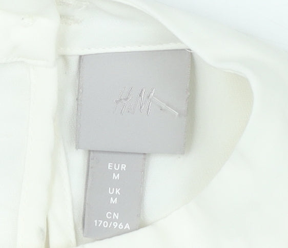 H&M Women Ivory Polyester Blouse Size M Long Sleeve Pleated Workwear