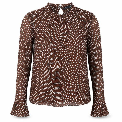 Zara Women Brown Geometric High Neck Viscose Blouse Size 8