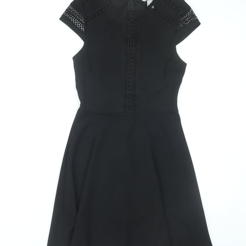H&M Women Black XS A-Line Lace Short Sleeve Knee Length Dress
