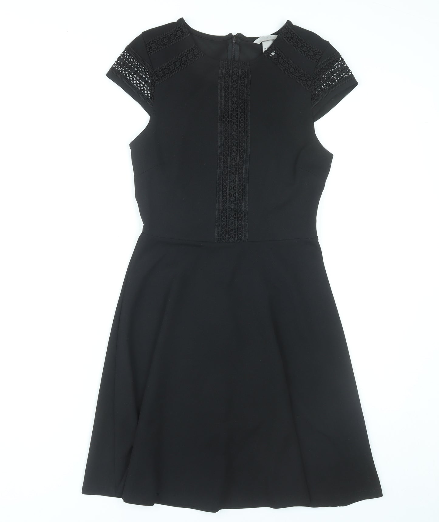 H&M Women Black XS A-Line Lace Short Sleeve Knee Length Dress