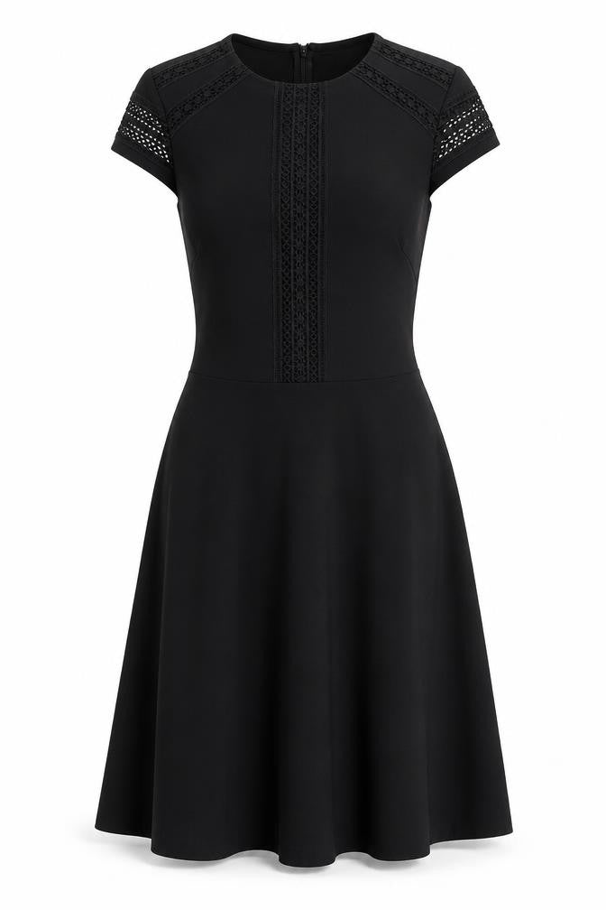 H&M Women Black XS A-Line Lace Short Sleeve Knee Length Dress
