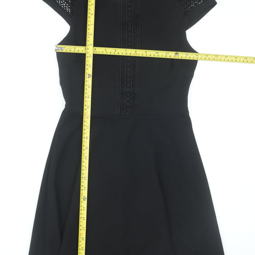 H&M Women Black XS A-Line Lace Short Sleeve Knee Length Dress