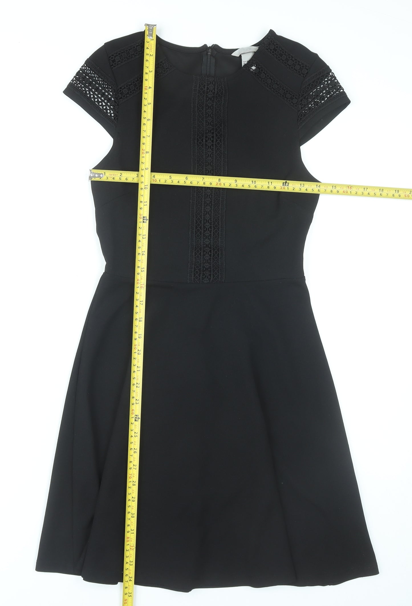 H&M Women Black XS A-Line Lace Short Sleeve Knee Length Dress
