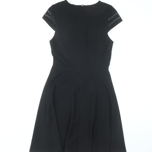 H&M Women Black XS A-Line Lace Short Sleeve Knee Length Dress