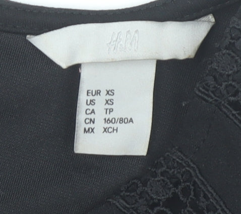H&M Women Black XS A-Line Lace Short Sleeve Knee Length Dress
