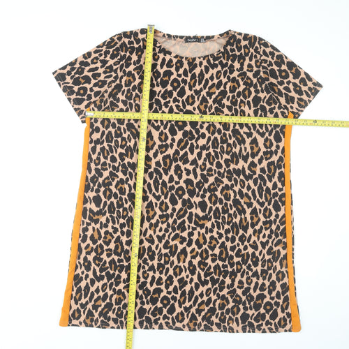 Boohoo Women’s Leopard Print Shift Dress Size 16 Short Sleeve