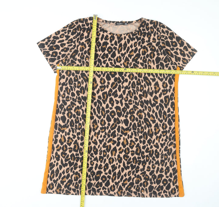 Boohoo Women’s Leopard Print Shift Dress Size 16 Short Sleeve