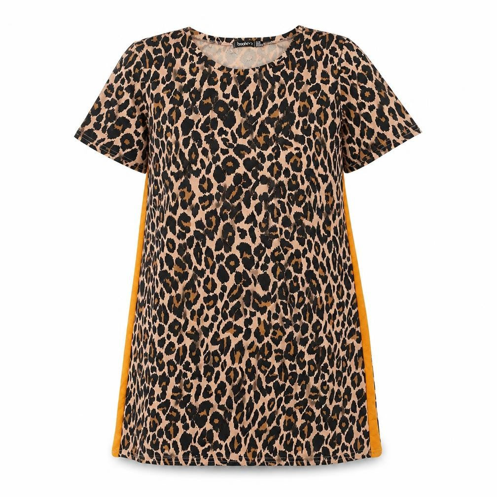 Boohoo Women’s Leopard Print Shift Dress Size 16 Short Sleeve