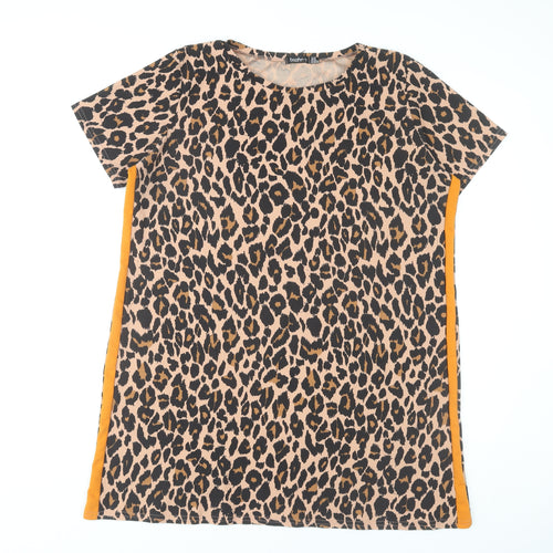 Boohoo Women’s Leopard Print Shift Dress Size 16 Short Sleeve