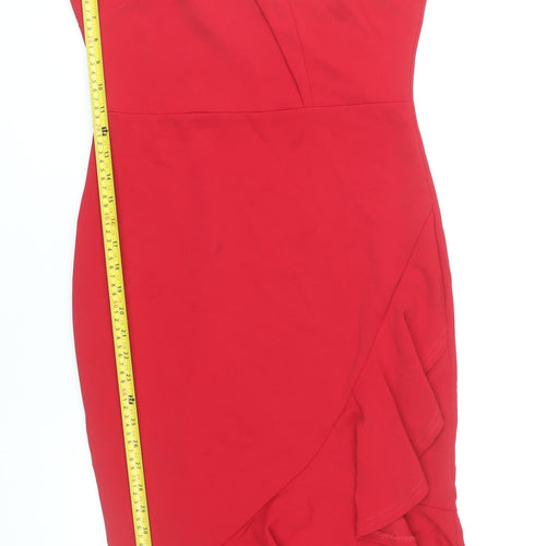 Lipsy Women Red Size 12 Off Shoulder Bodycon Ruffle Dress