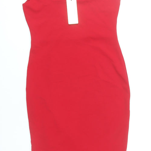 Lipsy Women Red Size 12 Off Shoulder Bodycon Ruffle Dress