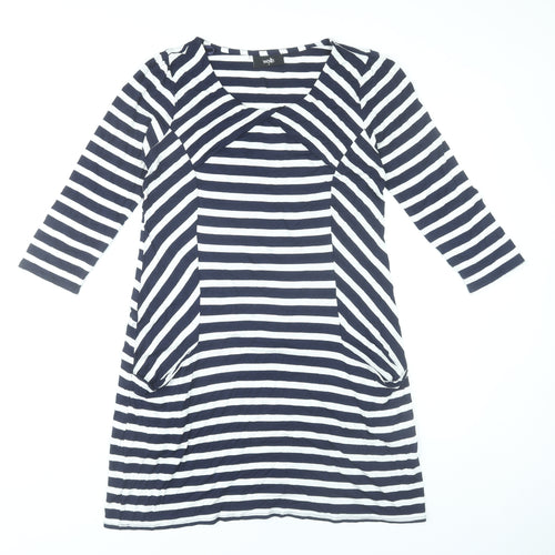 Wallis Women’s Blue White Striped Shift Dress Size 8 Stretch Jersey