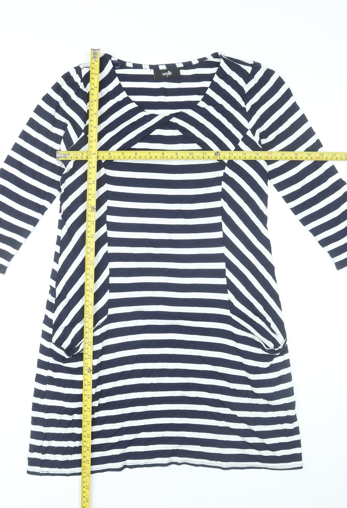 Wallis Women’s Blue White Striped Shift Dress Size 8 Stretch Jersey