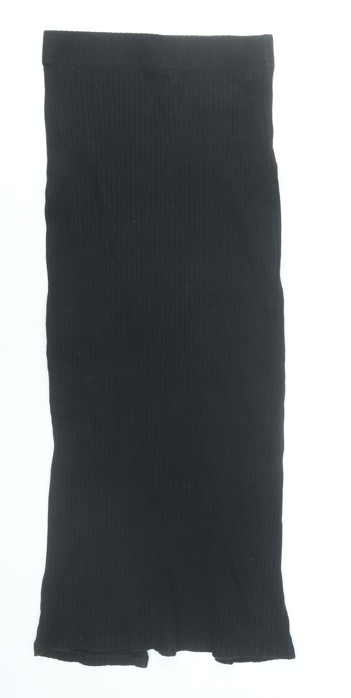 Zara Women Black Midi Pencil Skirt Size S High Rise Stretch