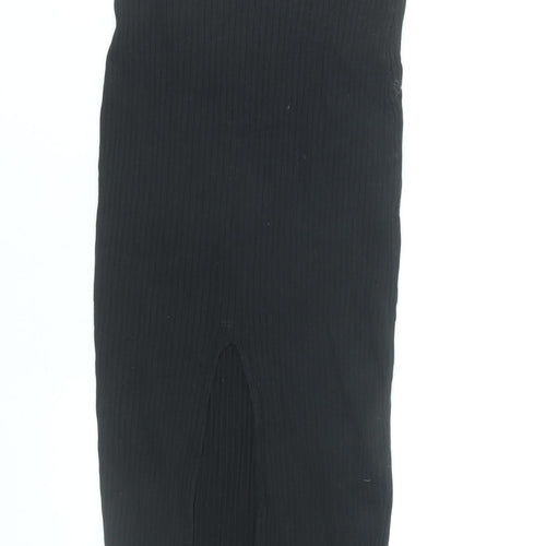 Zara Women Black Midi Pencil Skirt Size S High Rise Stretch