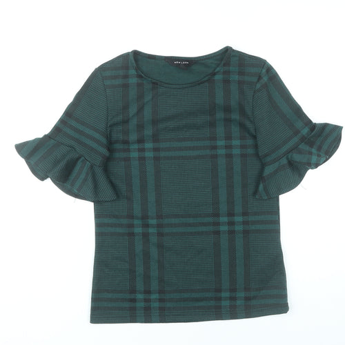 New Look Women’s Green Plaid Ruffle Sleeve Blouse UK 8