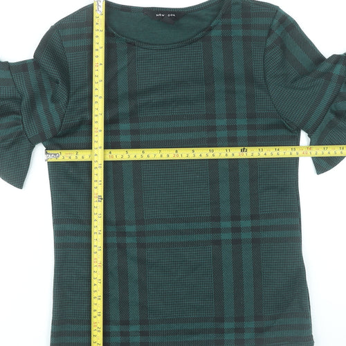 New Look Women’s Green Plaid Ruffle Sleeve Blouse UK 8