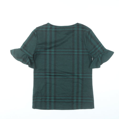 New Look Women’s Green Plaid Ruffle Sleeve Blouse UK 8
