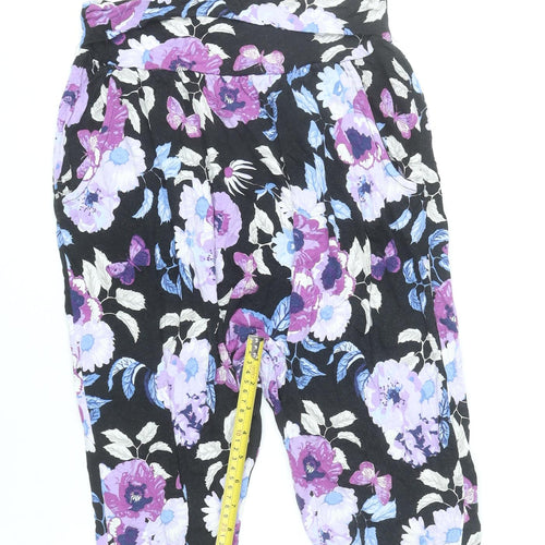 H&M Girls Black Floral Jogger Trousers Age 10 Years Viscose