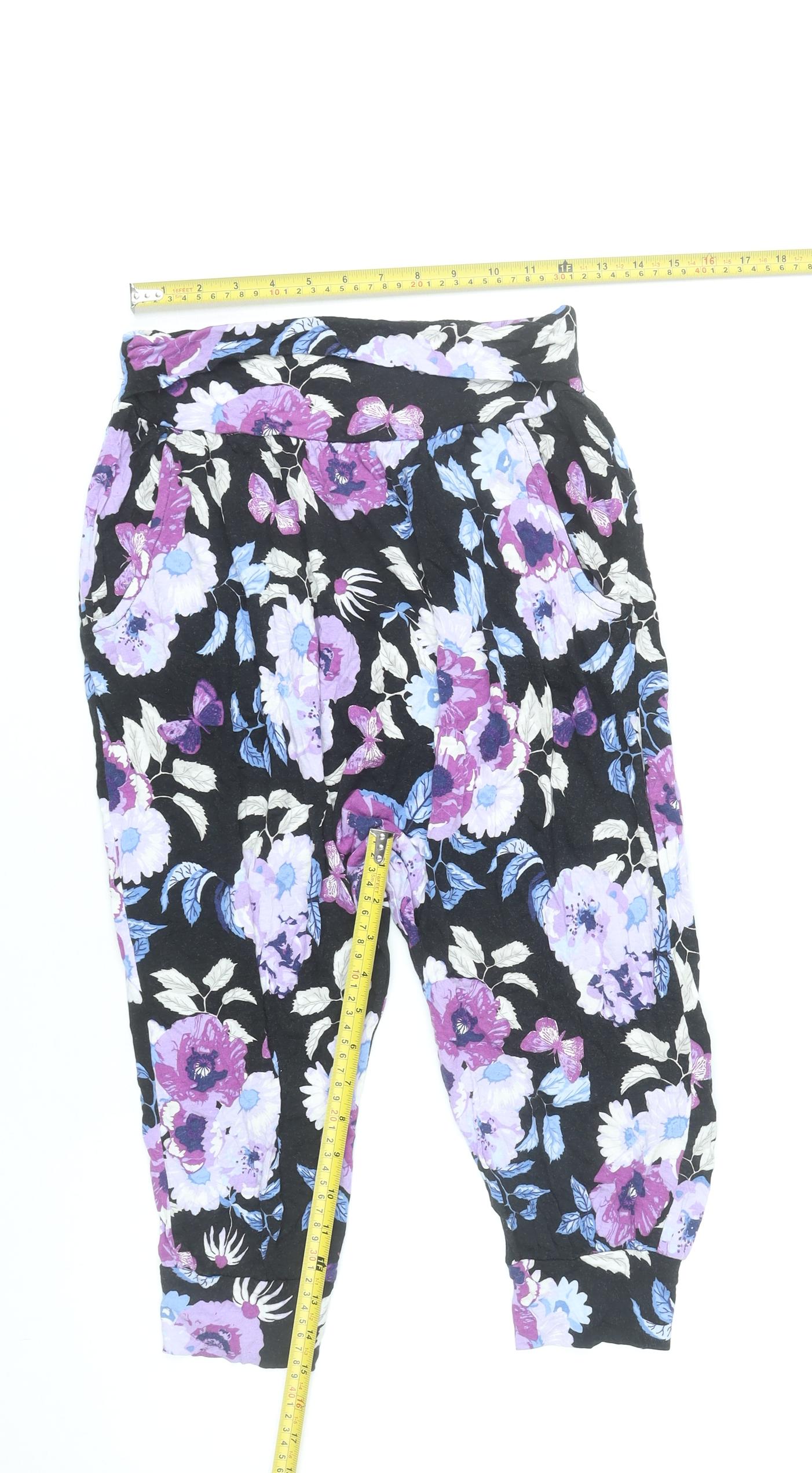 H&M Girls Black Floral Jogger Trousers Age 10 Years Viscose