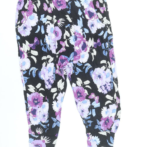 H&M Girls Black Floral Jogger Trousers Age 10 Years Viscose