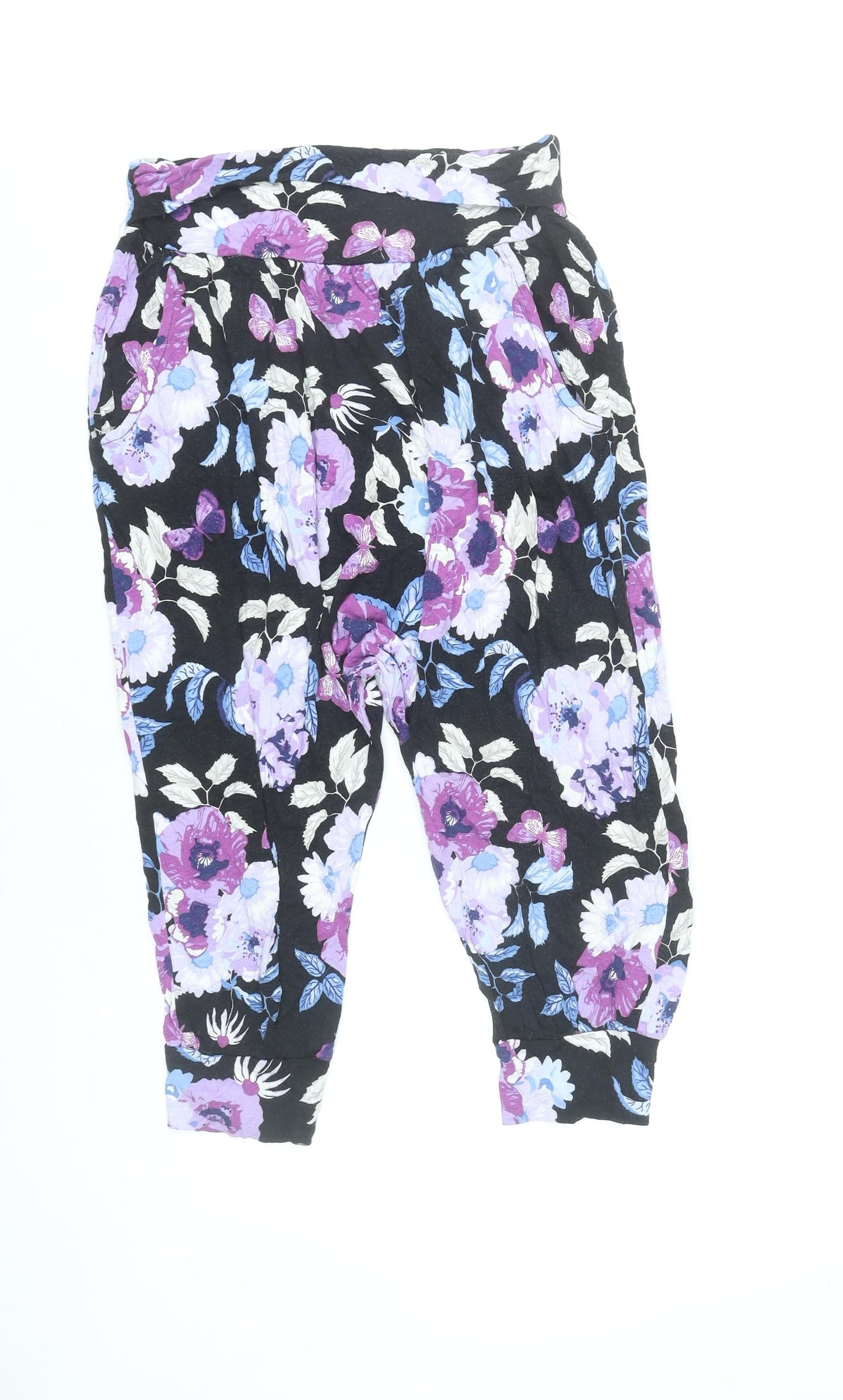 H&M Girls Black Floral Jogger Trousers Age 10 Years Viscose