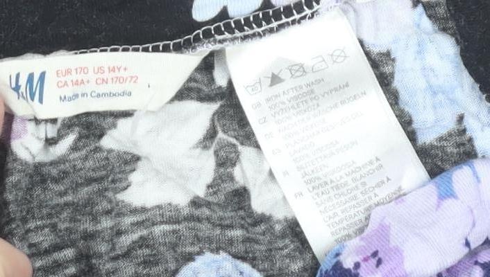 H&M Girls Black Floral Jogger Trousers Age 10 Years Viscose