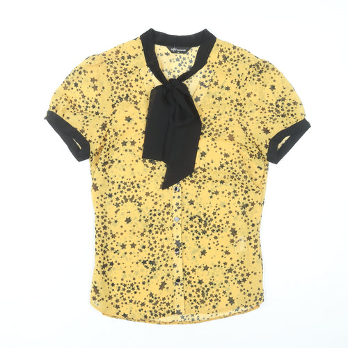 Internacionale Women’s Yellow Star Print Sheer Blouse Size 10