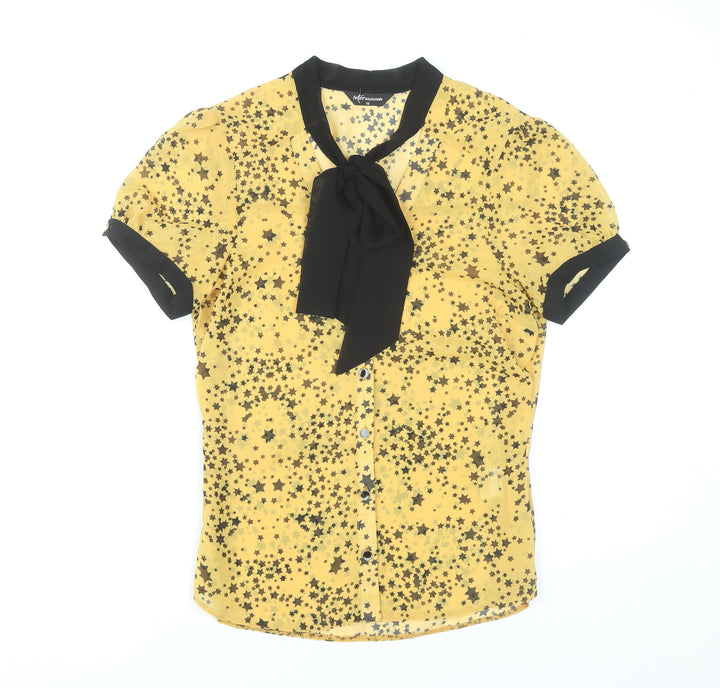 Internacionale Women’s Yellow Star Print Sheer Blouse Size 10