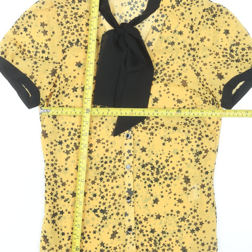 Internacionale Women’s Yellow Star Print Sheer Blouse Size 10