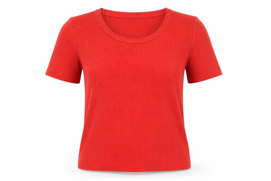 Front view of & Other Stories Women Red, size 6, Short Sleeve Scoop Neck T-Shirt