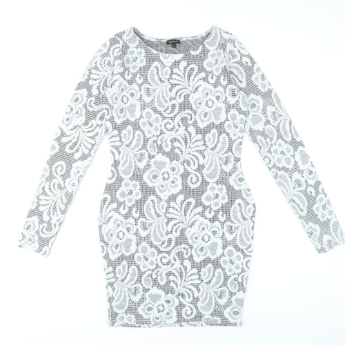 River Island Women’s White Floral Lace Bodycon Dress Size 10
