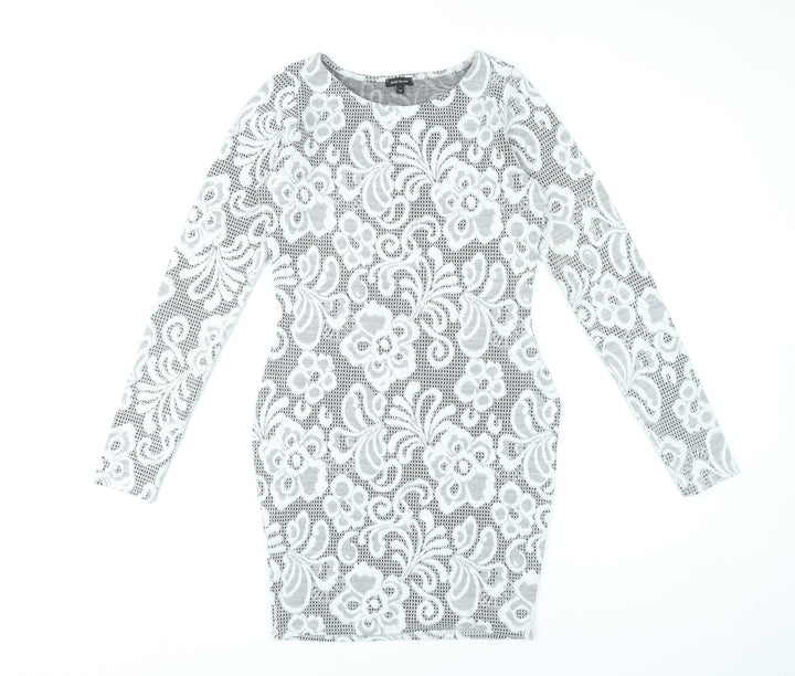 River Island Women’s White Floral Lace Bodycon Dress Size 10