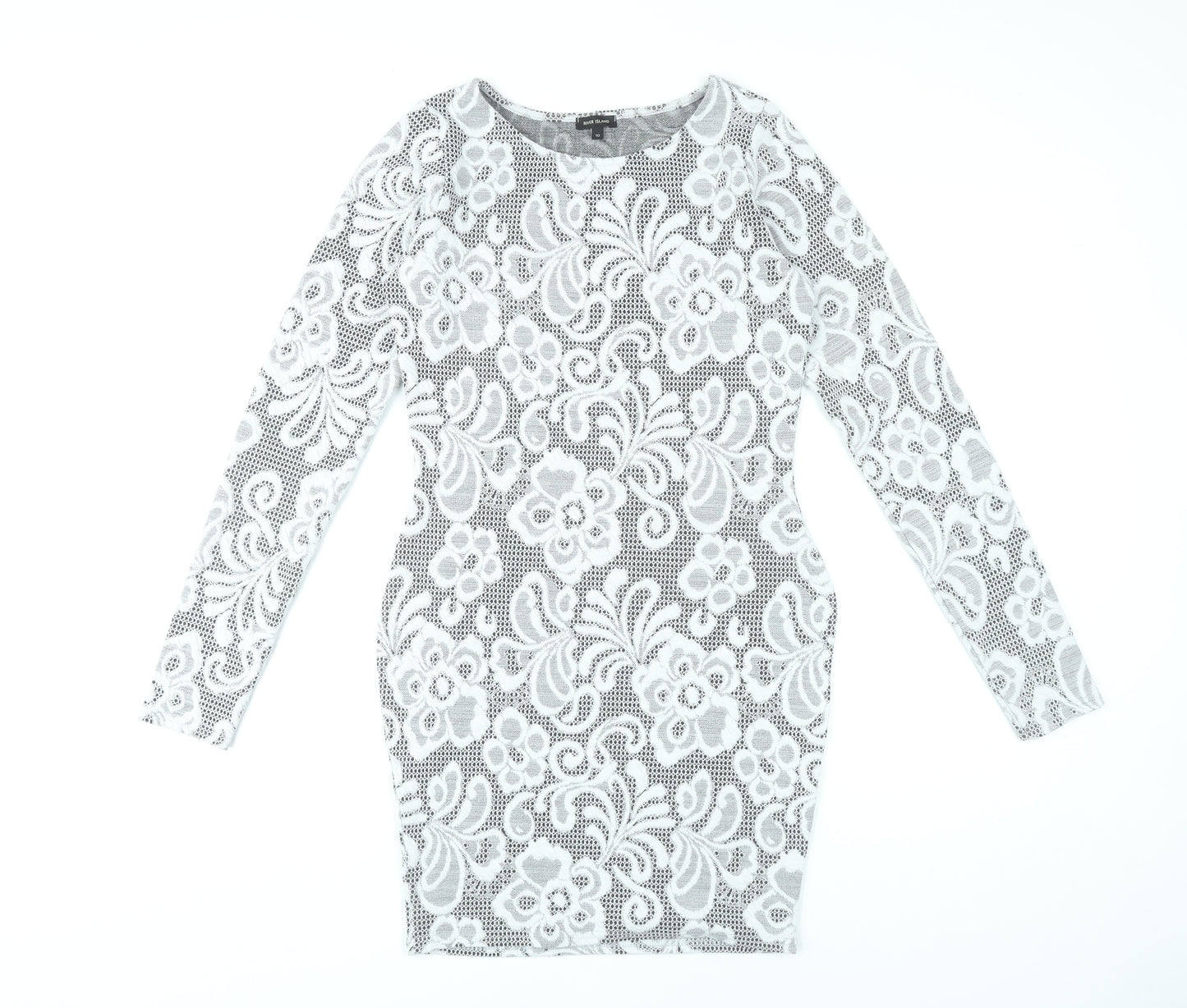 River Island Women’s White Floral Lace Bodycon Dress Size 10
