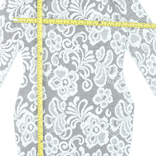 River Island Women’s White Floral Lace Bodycon Dress Size 10