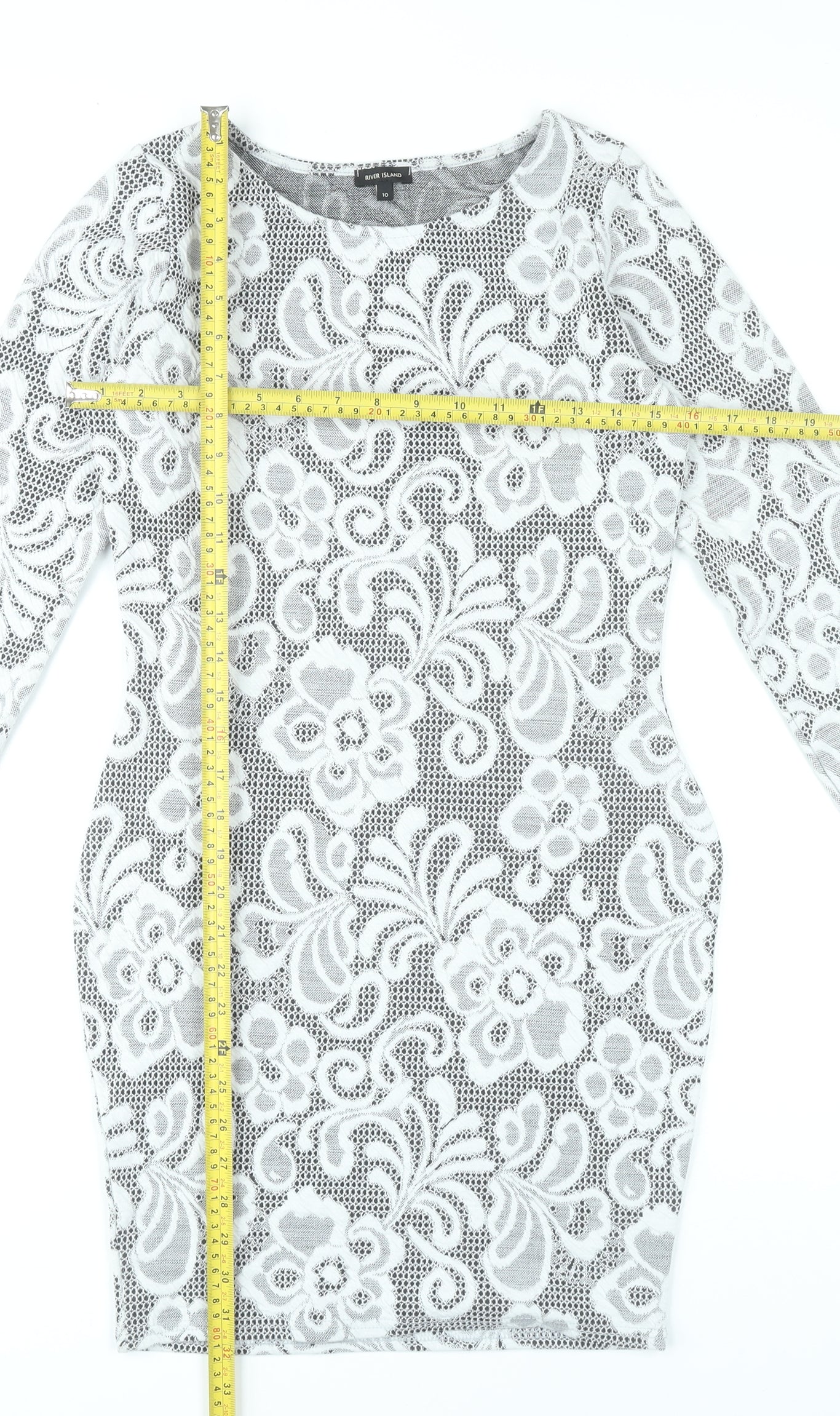 River Island Women’s White Floral Lace Bodycon Dress Size 10