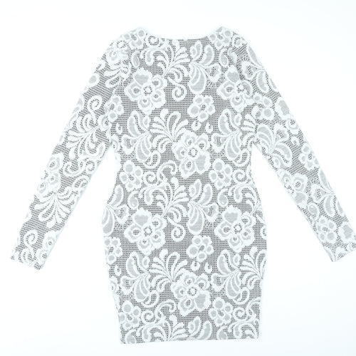 River Island Women’s White Floral Lace Bodycon Dress Size 10