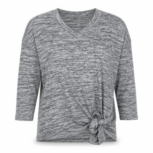 River Island Women’s Grey V-Neck Tunic Top Size S 3/4 Sleeve Knot Detail