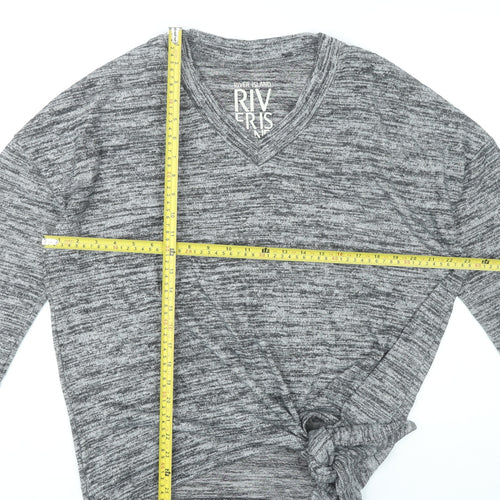 River Island Women’s Grey V-Neck Tunic Top Size S 3/4 Sleeve Knot Detail