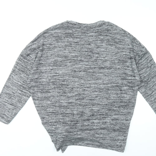 River Island Women’s Grey V-Neck Tunic Top Size S 3/4 Sleeve Knot Detail