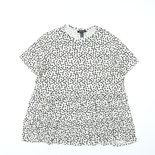 New Look Womens White Animal Print Tunic Blouse UK 16 Short Sleeve Viscose