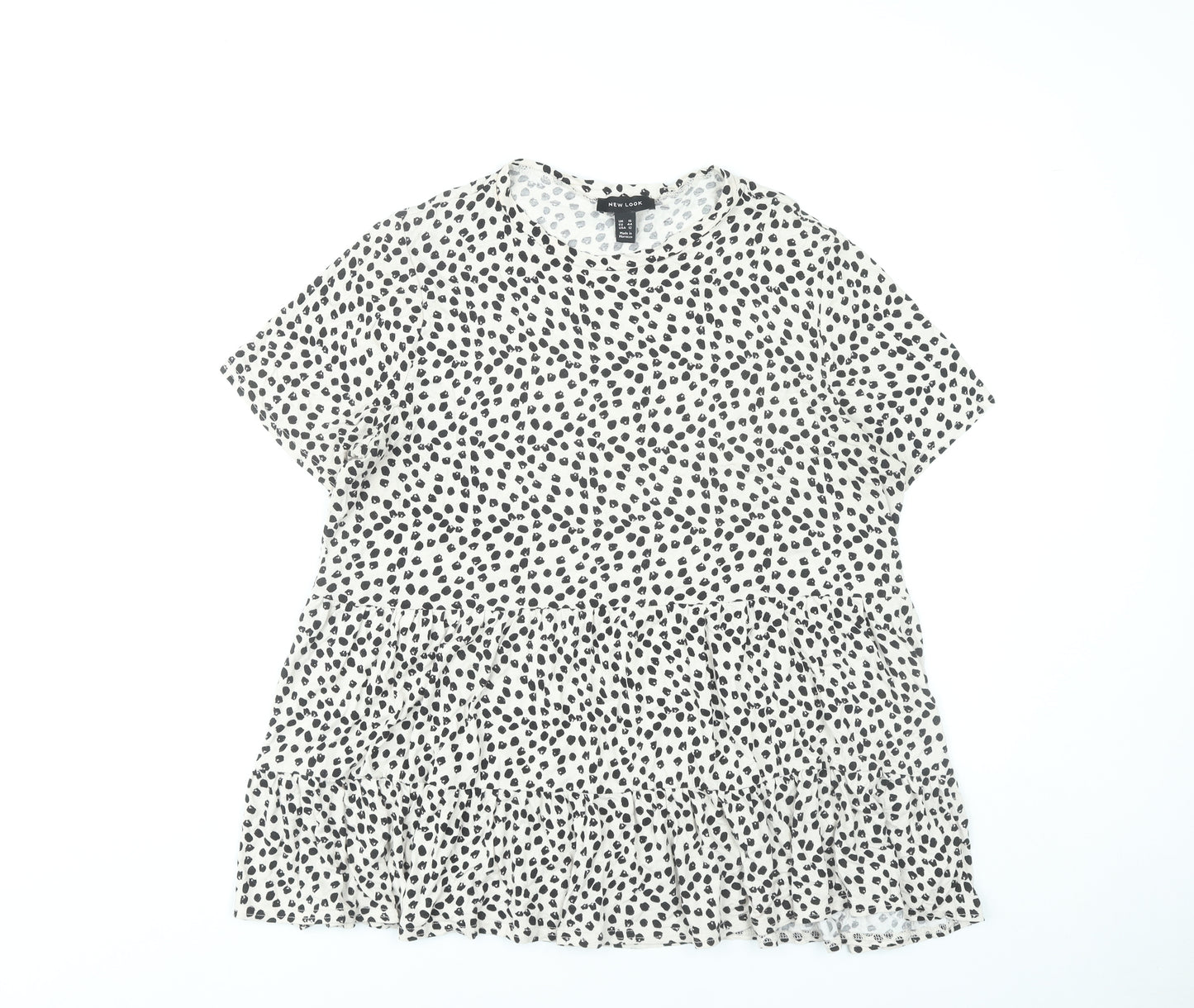 New Look Womens White Animal Print Tunic Blouse UK 16 Short Sleeve Viscose