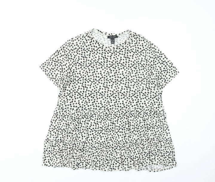 New Look Womens White Animal Print Tunic Blouse UK 16 Short Sleeve Viscose