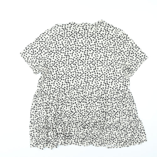 New Look Womens White Animal Print Tunic Blouse UK 16 Short Sleeve Viscose