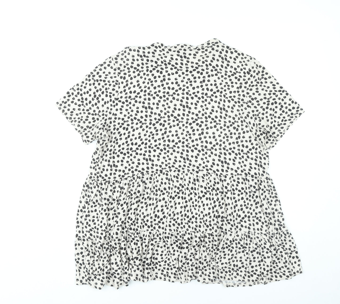 New Look Womens White Animal Print Tunic Blouse UK 16 Short Sleeve Viscose