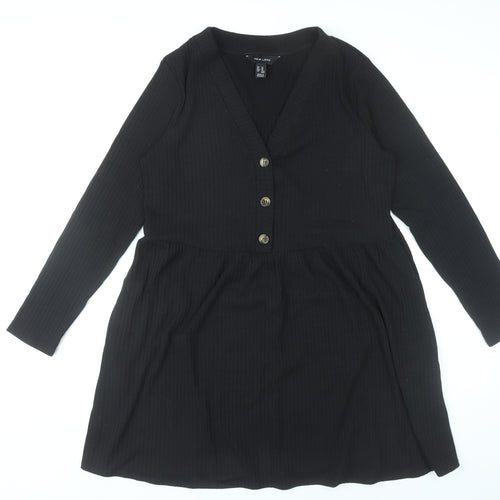 New Look Women’s Black Size 14 Skater Dress Long Sleeve V-Neck