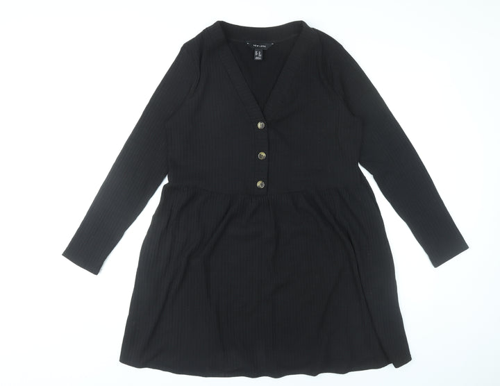 New Look Women’s Black Size 14 Skater Dress Long Sleeve V-Neck