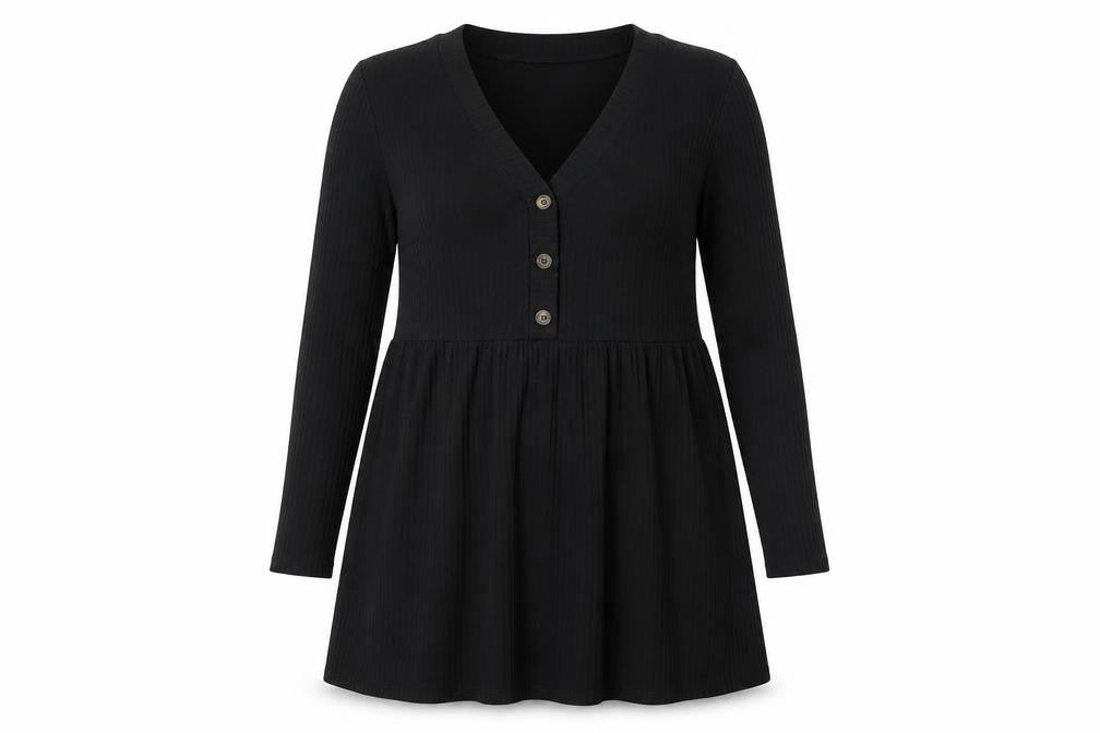 New Look Women’s Black Size 14 Skater Dress Long Sleeve V-Neck