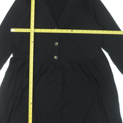 New Look Women’s Black Size 14 Skater Dress Long Sleeve V-Neck